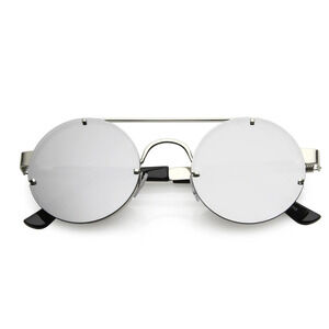Retro Modern Steampunk Round Silver Metal Frame and Lens Fashion Sunglasses NEW